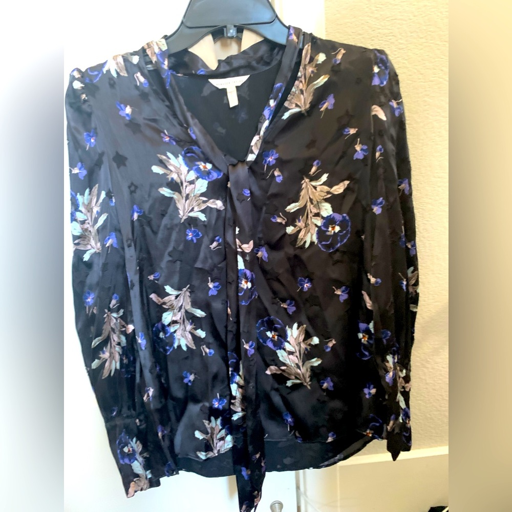Rebecca Taylor silk blend floral black blouse
